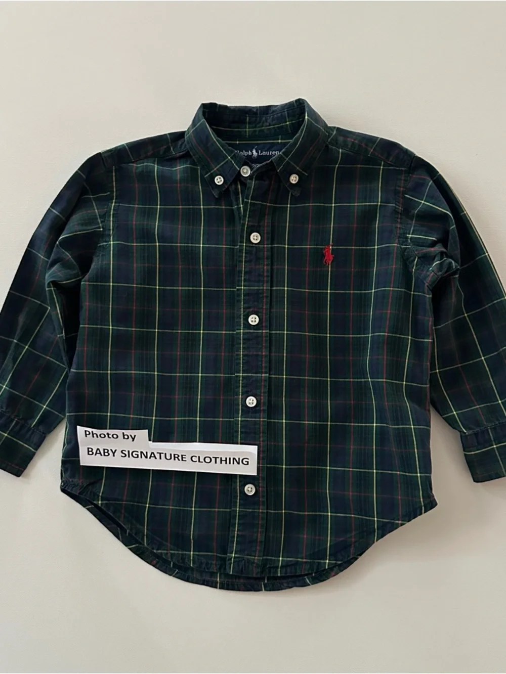 Ralph Lauren 2T Toddler Boy Navy Green Plaid Button-Down Shirt Holiday Christmas